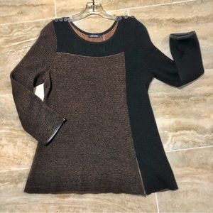 NIC+ZOE Brown/Black Colorblock Long Sleeve Sweater